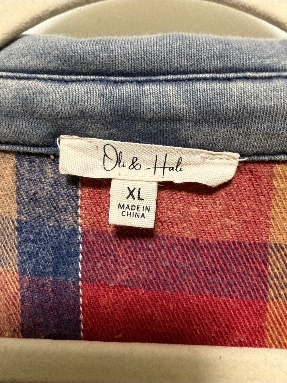 Oli & Hali Red and Blue Plaid Pullover with Chambray Trim - Picture 2 of 8